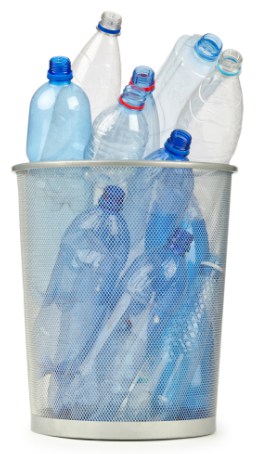 empty disposable plastic bottles in wastebasket